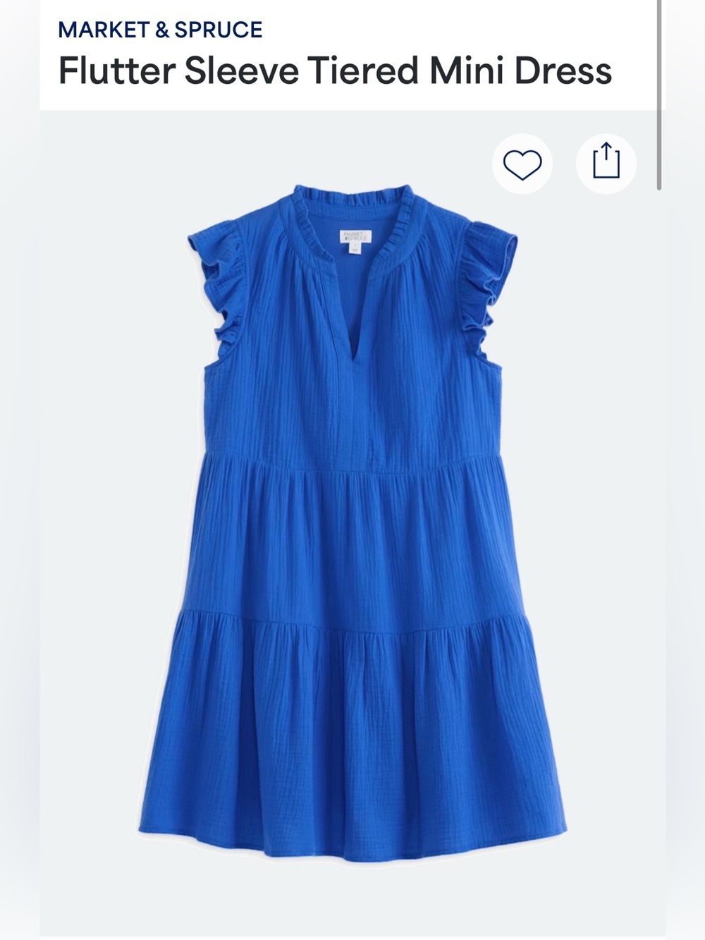 Market & Spruce Royal Blue Flutter Sleeve Tiered Mini Dress